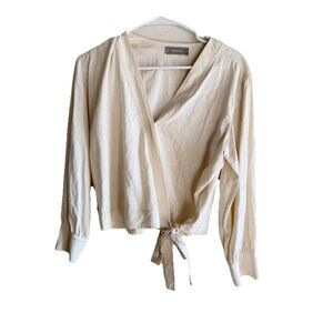 Everlane Washable Silk Wrap Top Womens Sz 8 Cream Tie Waist Lightweight